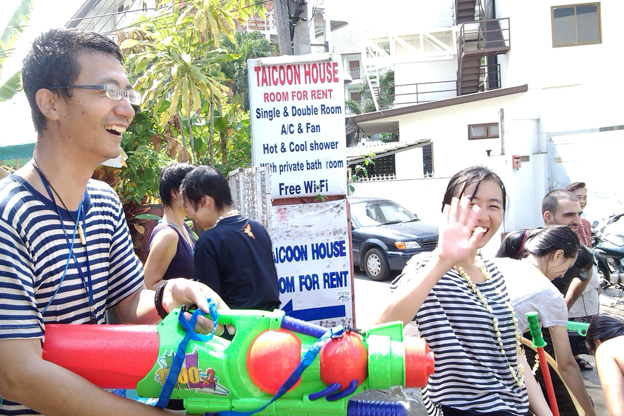 Songkran in Chiang Mai, Outside Taicoon House - Happymind Travels