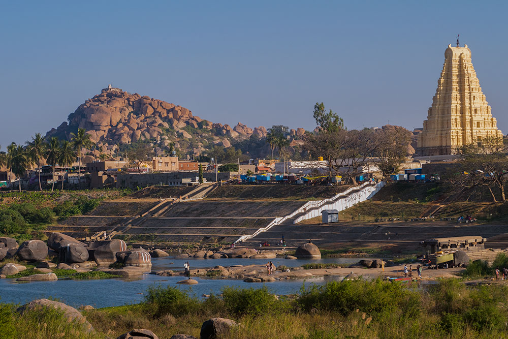 Hampi and Virupaksha Temple View from the Hamp Island | Happymind Travels