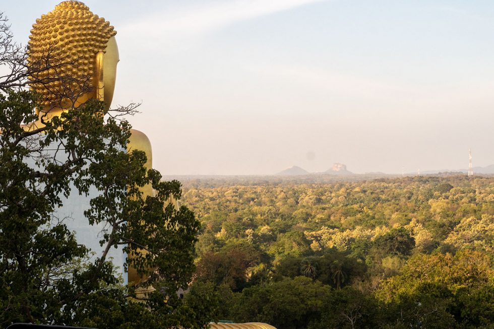 View of Sigiriya Palace in the distance, from the Dambulla Caves, Sri Lanka - Happymind Travels